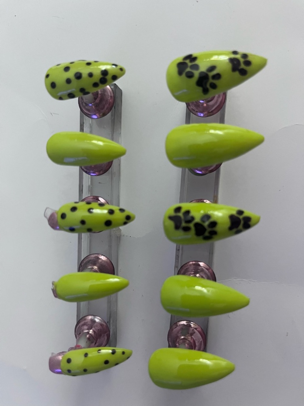 Neon Lime Press-On Nails with Black Accent Prints